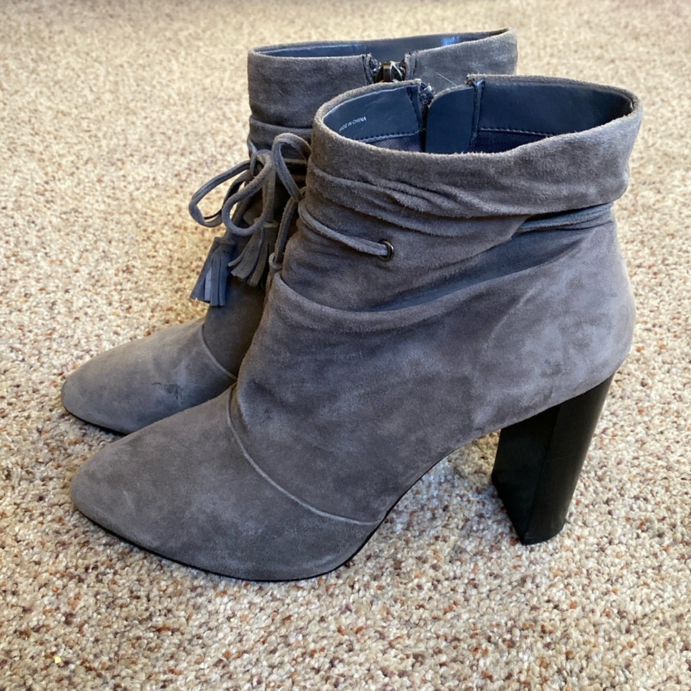 White House Black Market Gray Suede Booties